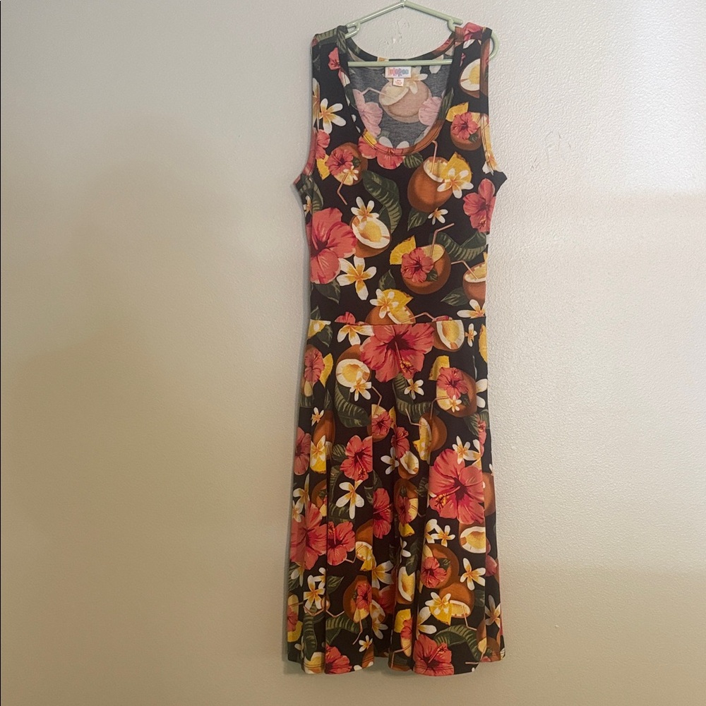 LuLaRoe Vibrant Floral Midi Dress - Black and Pink